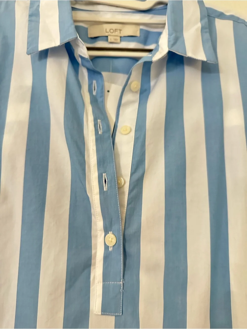 Loft Striped Henley Dolman Everyday Oversized Shirt Top Size Large NWT - Picture 5 of 9